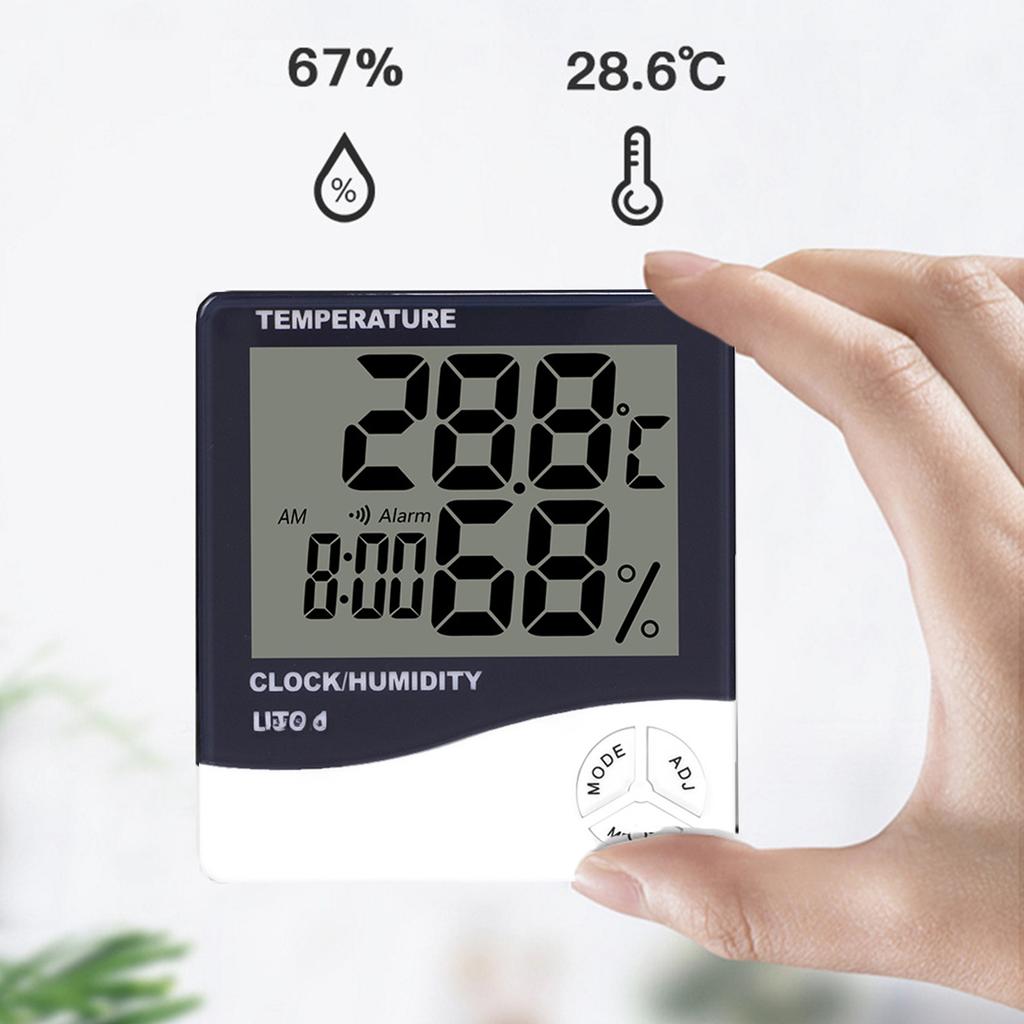 Digitale Hygrometer Thermometer Binnentemperatuur Monitor Vochtigheidsmeter Groot LCD Weerstation Wekker