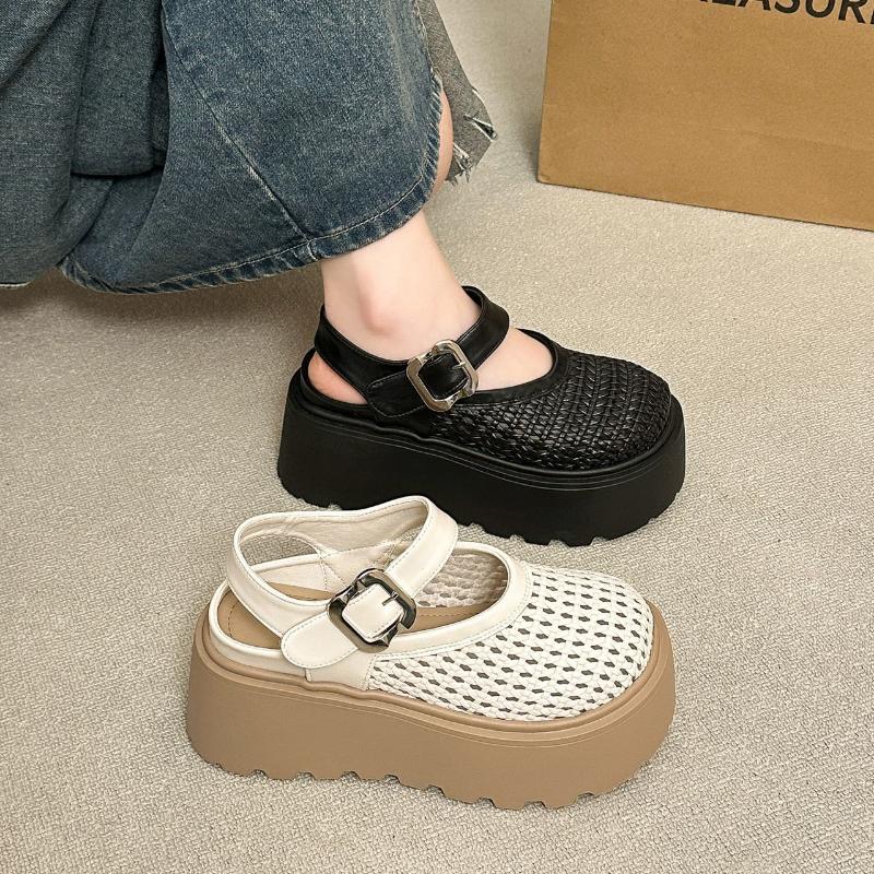 Women's Summer Closed-Toe Sandals, Platform, Heel-Increasing, Woven, Openwork, Casual Roman Sandals