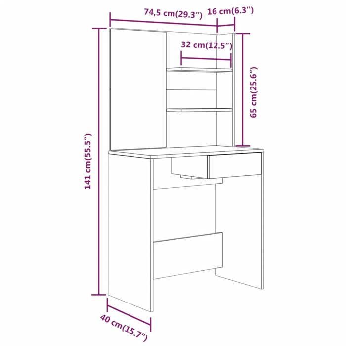 820492 vidaXL Dressing Table with Mirror Brown Oak 74.5x40x141 Cm