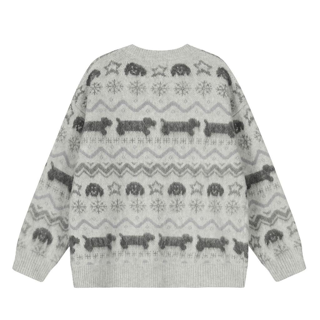 DRIPX Round neck knitted cardigan for women, sweater with small dog pattern, top with long sleeves, for autumn and winter