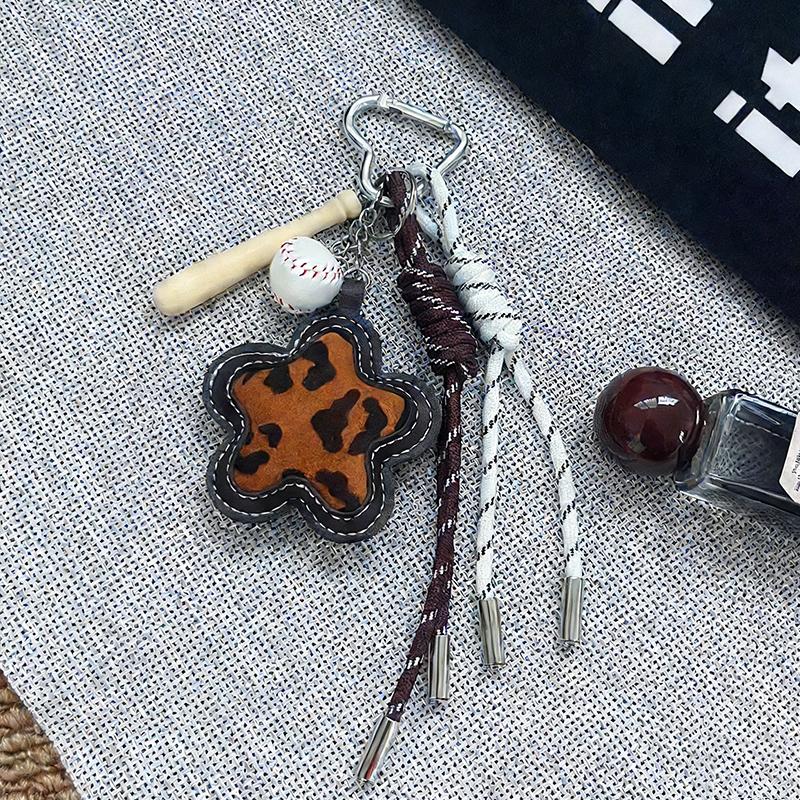 Yogodlns Matte Leopard Print Flower Mini Backpack Hanging Handbag Pendant Bag Pendant Bags Accessories