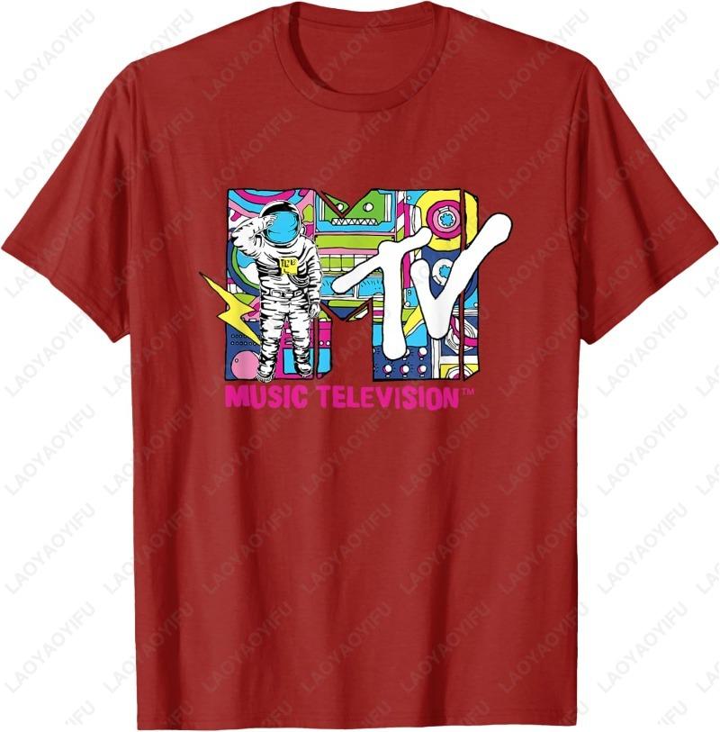 MTV Retro Bubble Art Vintage Moon Unisex TShirt Funny Astronaut Creative Trending Doodle Style Graphic Adult Cotton Oneck Tops