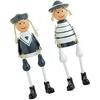 2pcs Wooden Long Leg Dolls Nautical Theme Doll Figurine Desktop Wooden Craft Ornament for Home Office Decor
