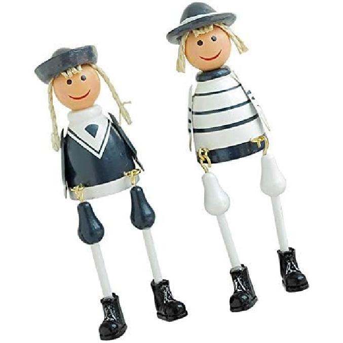 2pcs Wooden Long Leg Dolls Nautical Theme Doll Figurine Desktop Wooden Craft Ornament for Home Office Decor