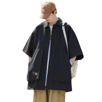 Trysimple Casual Short Sleeve Open Dress Summer Flattering Loose with Pockets Men's Shirt, Collar, Shirt, Jacket, Fit, Fit, (4XL, Black)