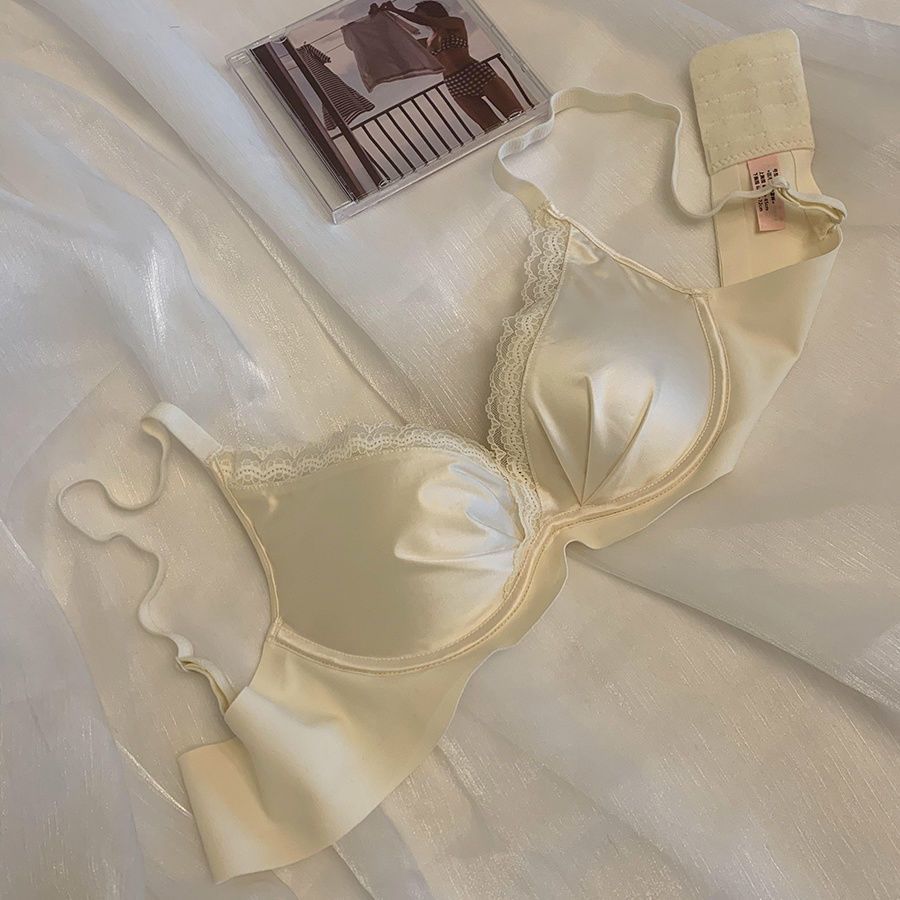 New Sexy Soft Support Lace Collar Satin Skin-friendly Underwear Women's Small Breasts Gather and Show Large, Comfortable Bra Without Steel Ring