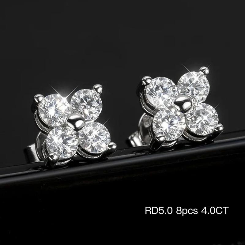 D VVS 4CT Moissanite Stud Earrings for Women Man 4 Stones Classic 925 Sterling Silver Earring with GRA  Wedding Jewelry Gift