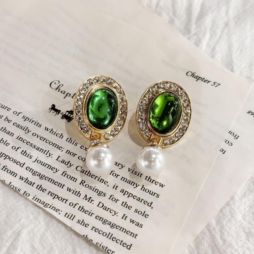 Vintage Rhinestone Geometric Stud Earrings - Retro Court Style, Niche Design, Light Luxury, High-End