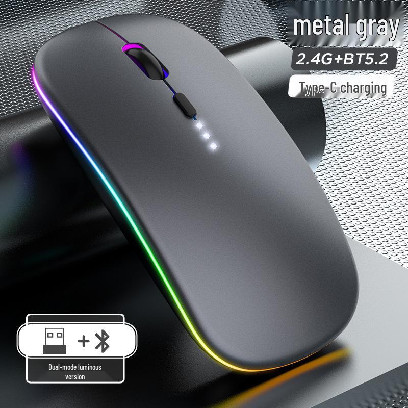 Wireless Dual-Mode Silent Bluetooth 2.4G Photoelectric Mouse with Rechargeable Power Display.