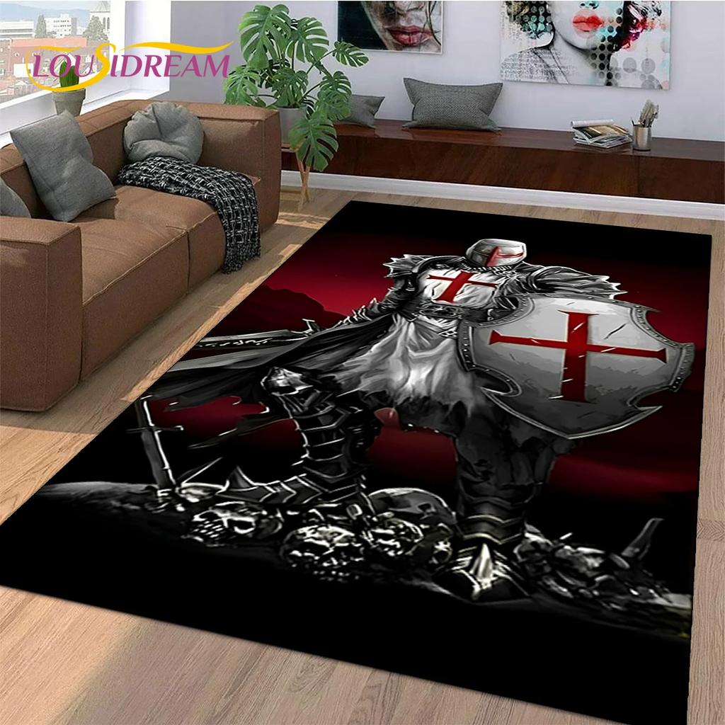 Tappeto Cartoon Cavaliere Templare Crociato per Decorazione Soggiorno Camera da Letto, Decorazione Antiscivolo per Divano Zerbino Regalo Bambino