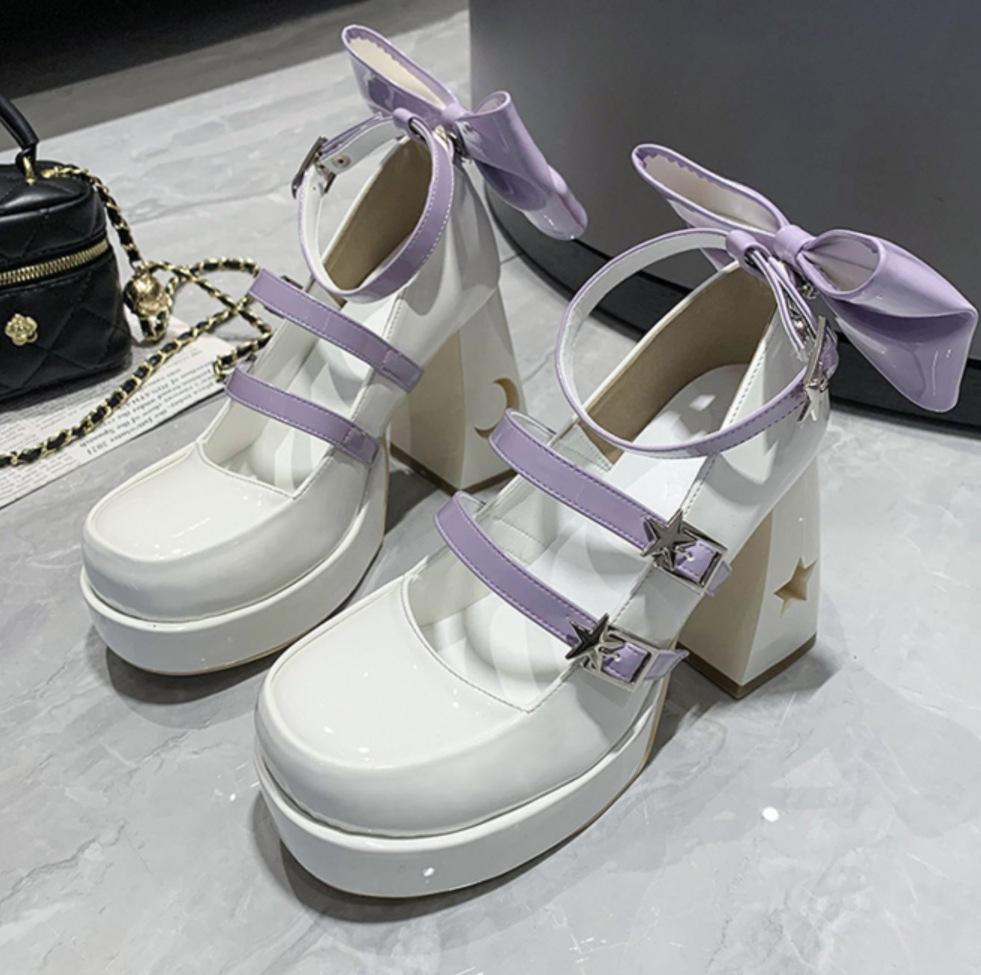 2024 Escarpins Chaussures Lolita Plateforme Chaussures Mary Jane Sangle à Boucle Étoile Femmes Lacées en Cuir PU Filles Rivet Chaussures Décontractées Kawaii