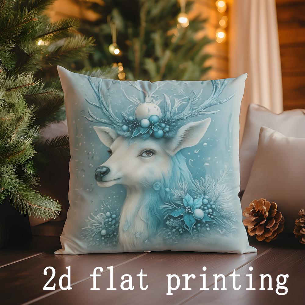 

Home Decor Christmas-themed Prints: Santa, Snowman & Deer Pattern Cushion Cover Suitable for Sofa Bedroom Car Pillow Cover 16x16Inch