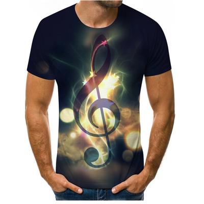 Καλοκαιρινό ανδρικό μπλουζάκι 3D print Tees μοτίβο κιθάρας Φαρδιά κοντομάνικα μπλουζάκια με στρογγυλή λαιμόκοψη