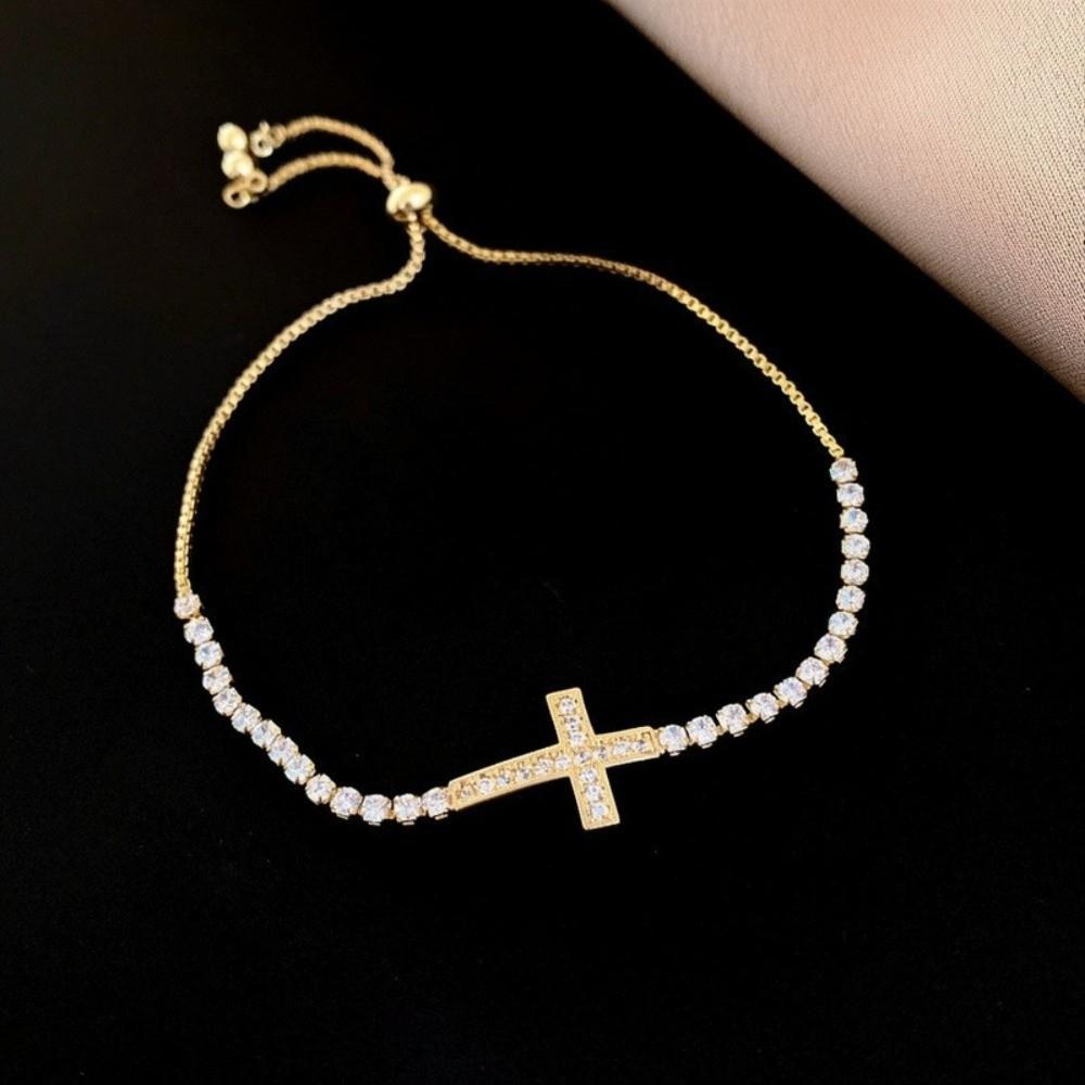 Light Luxury Cross Bracelet Classic Elegant Fine Bangle Zircon Paved Bracelet  Valentine's Day