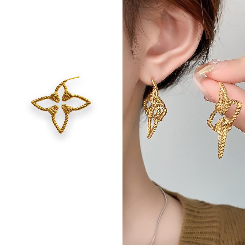 European and American Pentagram Woven Knot Starfish Personalized Creative Design Fashionable Needle Earrings