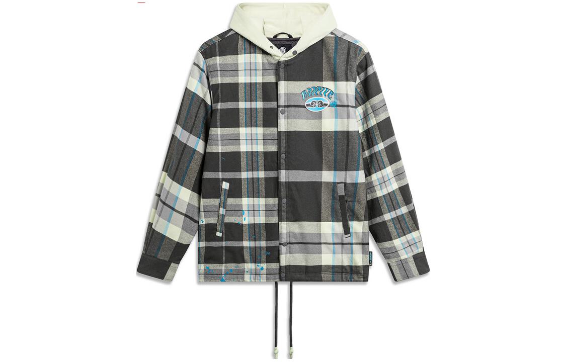 Li Ning BADFIVE Puffer Jacket Men s Gray Green Plaid AFMU003-2 L