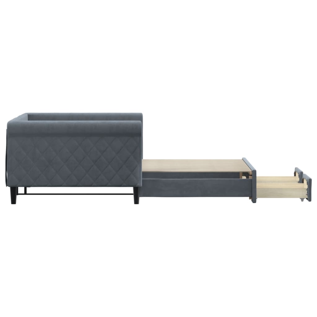 Extendable Daybed with Drawers Dark Grey 100 X 200 Cm Velvet