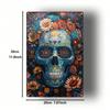 1pc 2D Mexican Skull Iron Wall Art, 8x12in Durable Metal Plaque, Floral Decor, Vintage Goth Home Room Sign