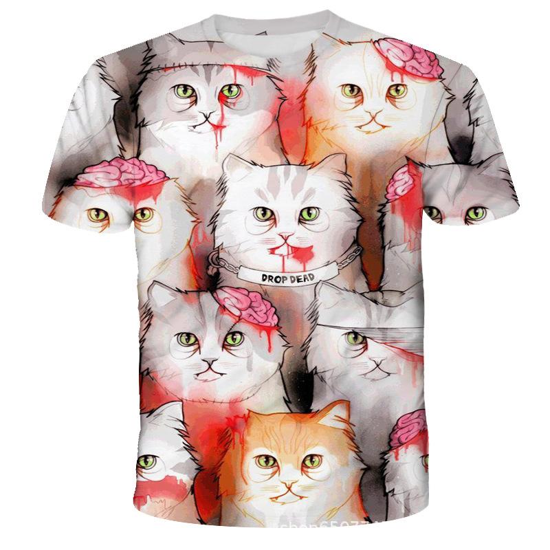 

T-shirt Cartoon Cute Kitten 3D Digital Printing Adult Casual Short Sleeved T-shirt 6XL