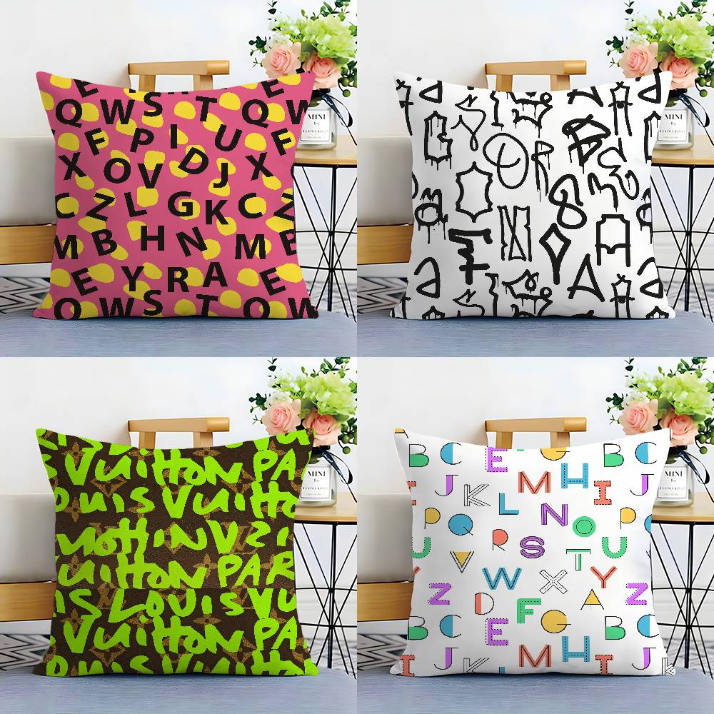 Simple English letters Pillow Case Plush Fabric Soft Double Sided Print Home Sofa High Quality Cushion Cover Throw