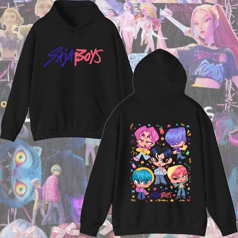 KPop Devil Hunter Sweatshirt Hooded Children's Spring and Autumn Outfit Rumi Mira Zoey Cartoon Anime Girl Long Sleeved Top