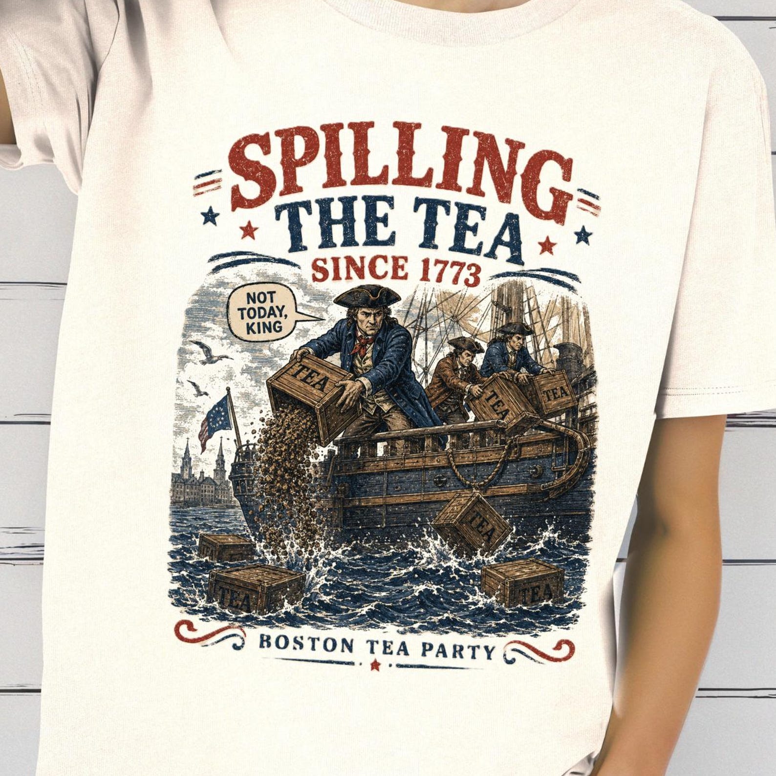 Spilling The Tea Shirt, Boston Tea Party Tee, 1773 History T shirt, Funny Patriotic Shirt, America Freedom Tee, American History T shirt 2XL