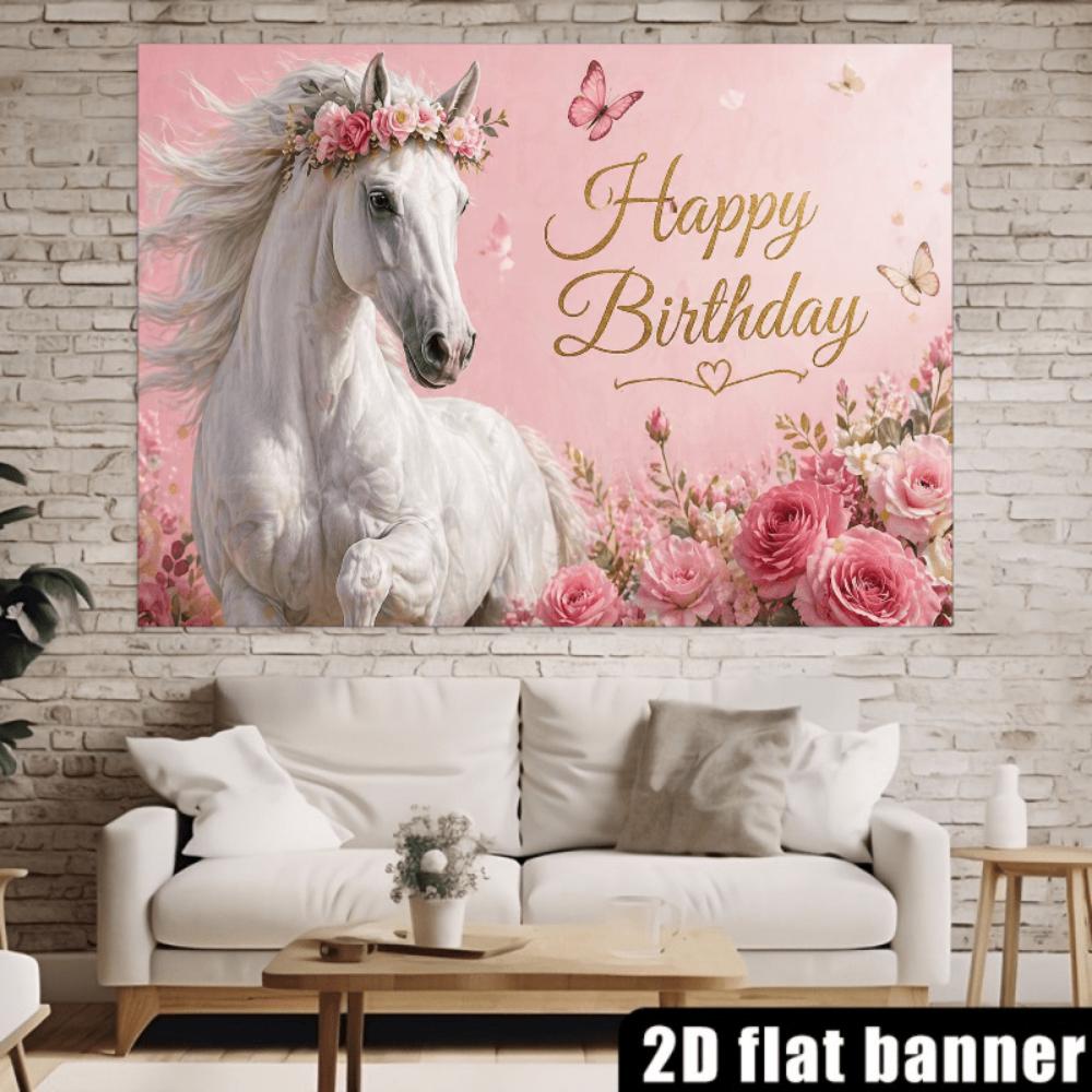 1pc Floral Horse Birthday Backdrop Banner Suitable for Birthday Celebration Holiday Celebration Cake Table Decoration