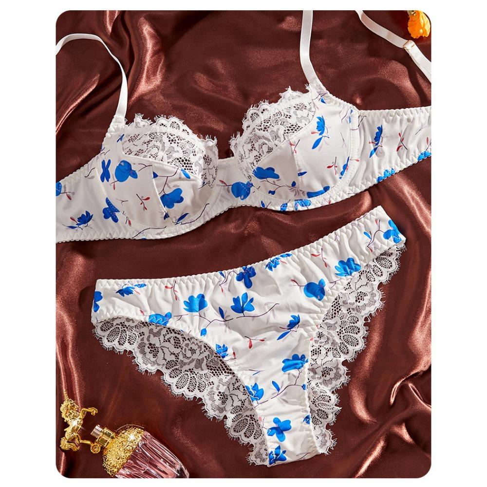New Japanese Sweet Floral Bra Set Cute Girl Small Chest Lace Lace Gathering Tube Top Underwear