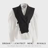 2025 Spring Korean Slim Puff Sleeve White Shirt & Waist Strap Vest Set