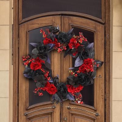 Zhongran Halloween Black And Red Fruit Rose Wreath Door Pendant Festive Dead Branch Rattan Atmosphere Decoration Props