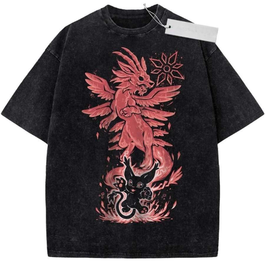 Unisex Washed Black Vintage Tshirt One Punch Man Saitama Genos Highquality Fabric for Home Leisure Travel Shopping