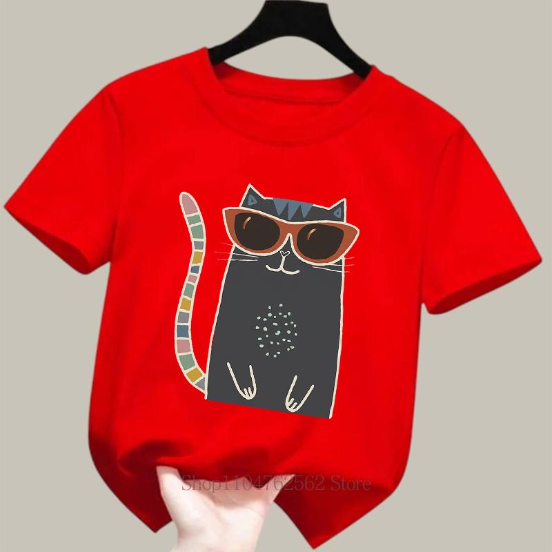 Kawaii Cat Print Children TShirt Summer Casual Fashion Girls Boys Funny Tops Kids Colorful ONeck Short Sleeve Tshirts
