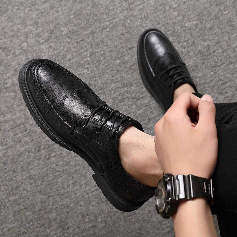 Animal Print Round Toe Business Black Moccasin Man Casual Shoe Soft Thick Sole Dress Shoes Leather Men Platform Formal Brogue Pu