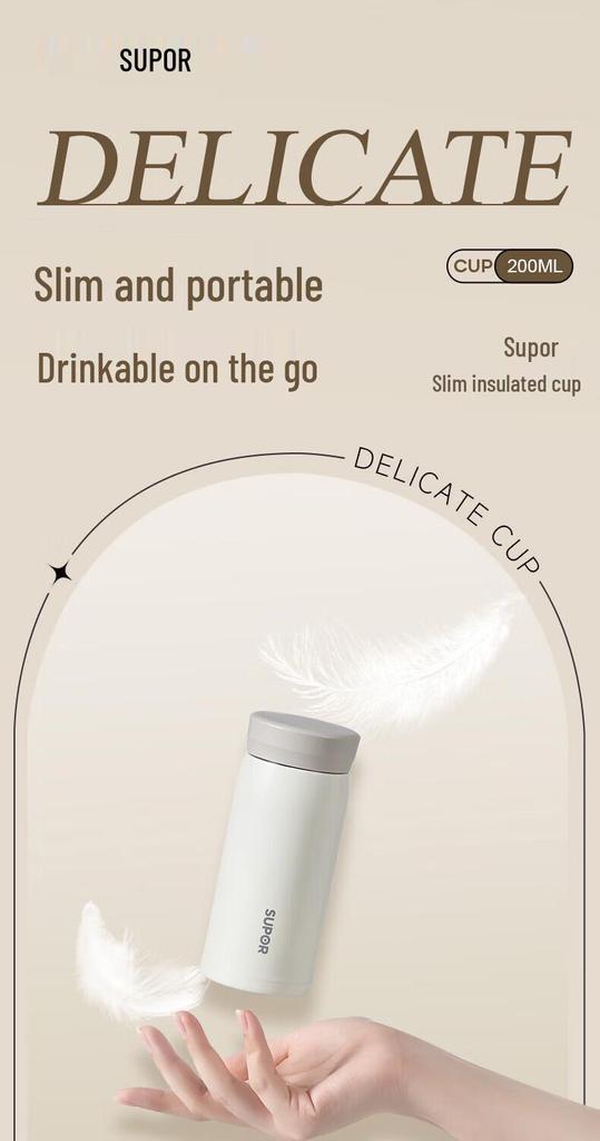 Supor 316L Stainless Steel Thermal Mug Vacuum Water Bottle, Portable Slim Pocket Cup KCV20AK10