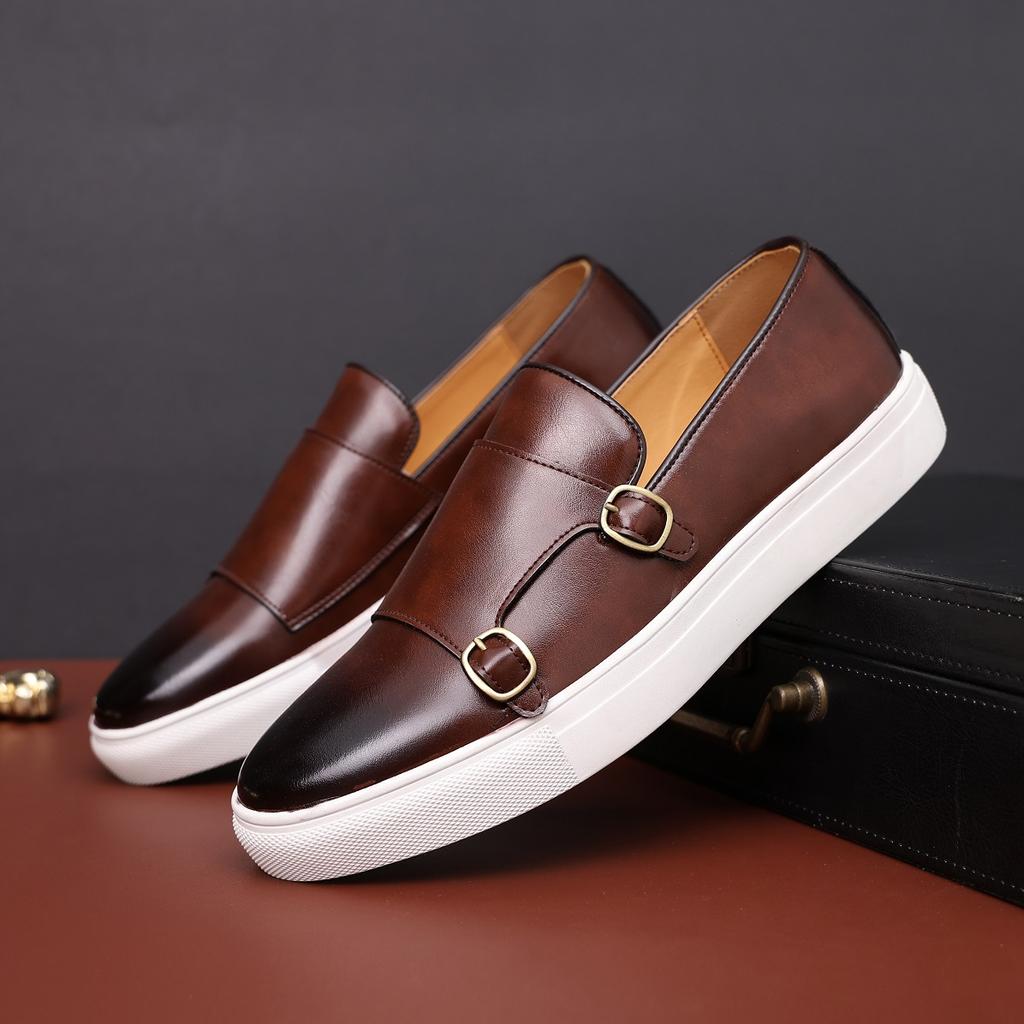 Fashion Fashion Men's Casual Leather Shoes Men Classic British Style Monk Loafers Mens Slip-on Outdoor Flats Driving Shoe