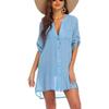 Sommer Damen Übergröße Strickjacke Hemd Bluse Kleid Mini Kurzes Kleid Sonnenschutz Strandhemd