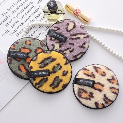 Fiber Leopard Print Women's Makeup Remover Pad Round Bag Hook Women's Powder Puff
