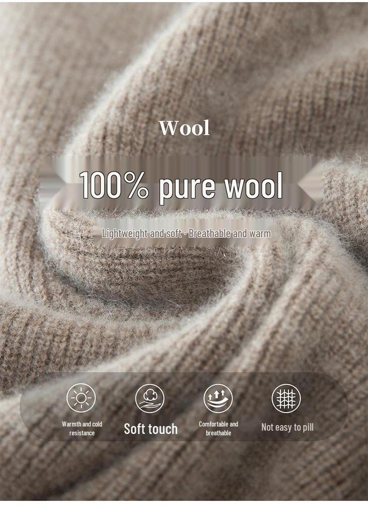 2026 Women's Autumn/Winter Pure Wool Lapel Half-Zip Knitwear Long Sleeve Pullover Sweater