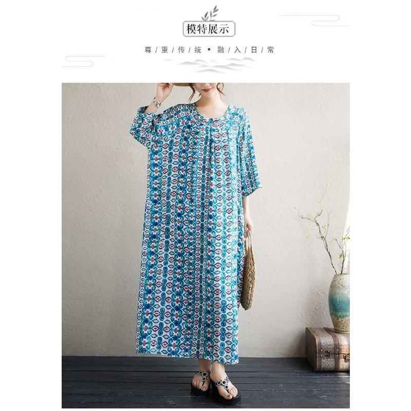 Literary Large Size Printing Women Loose Ethnic Style Dresses