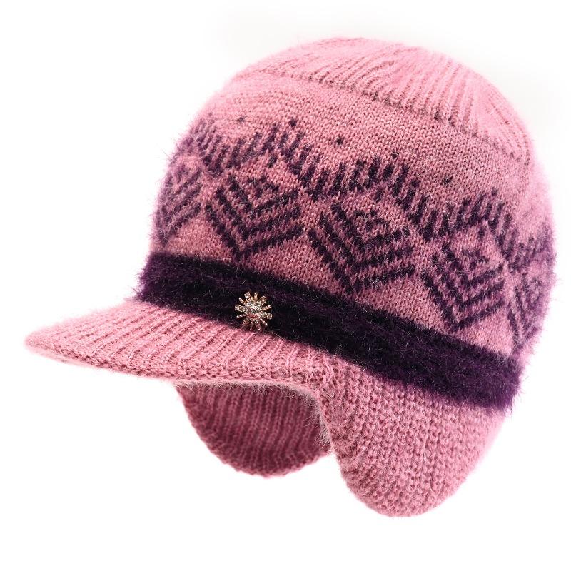 Winter Hat Women's Warm Hat Rabbit Hair Ear Protector Plush Thick Knitted Wool Hat