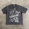 Retro Bloodsucking Cat Halloween Tshirt Unisex Fun Tshirt Mens Tshirt Summer New Item Suitable for Both Men and Women