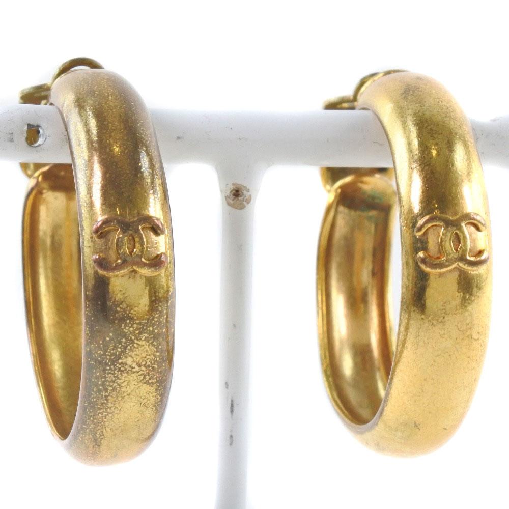 

CHANEL Earring COCO Mark hoop gold Plated Gold 19g Women Used