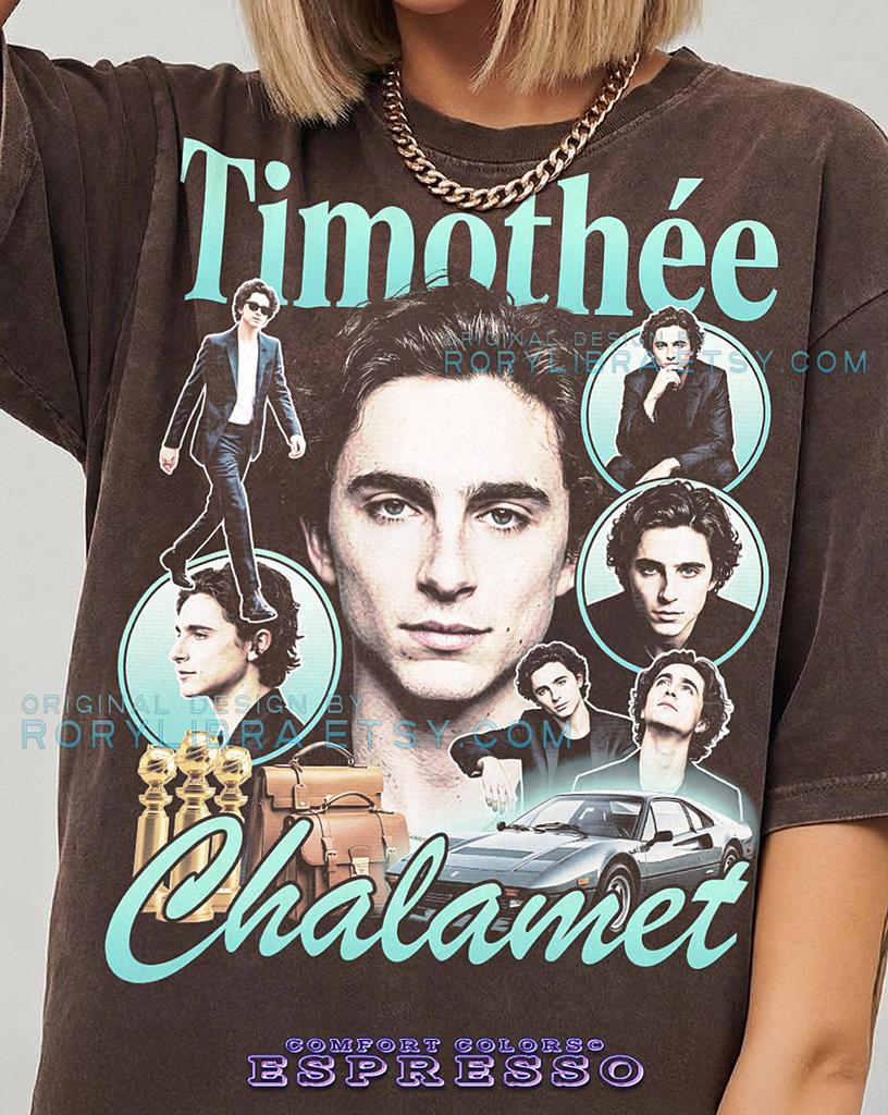 Timothée Chalamet Vintage Actor Portrait Collage Comfort Colors® TShirt and kids tshirt, Celebrity Fan Gift Tee