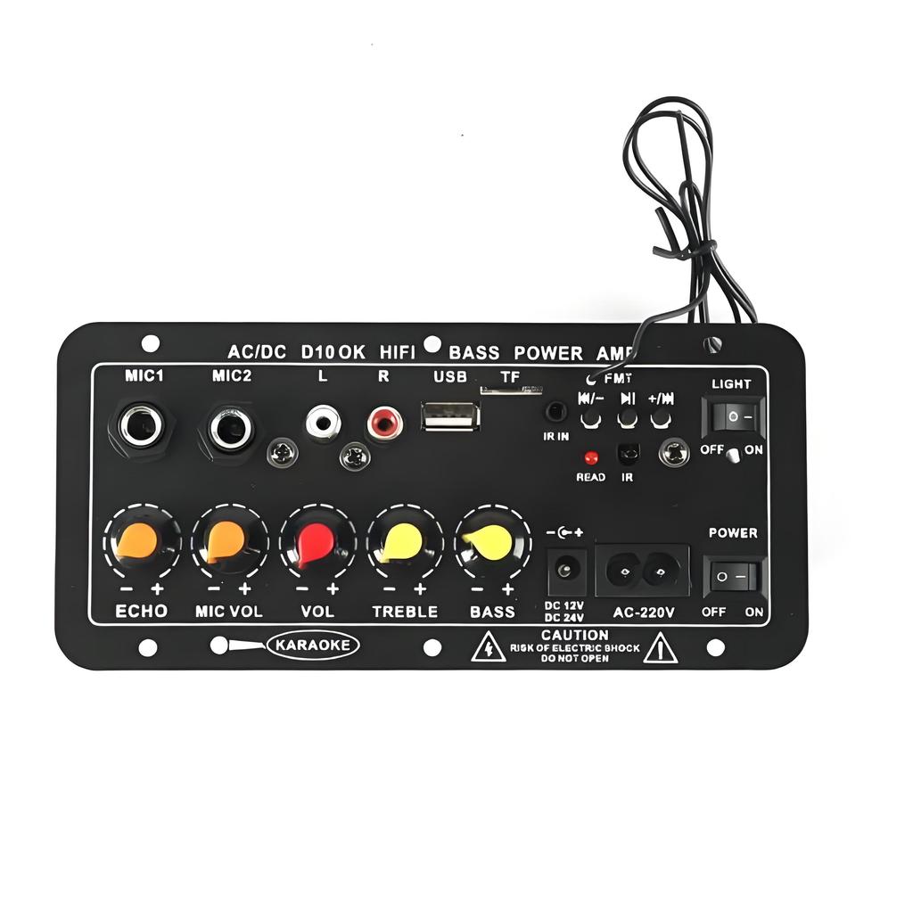 D10 Digital Bluetooth Amplifier Board Subwoofer Dual Microphone AMP for 8-12 Inch 4ohm Speaker 12V/24V 110-220V