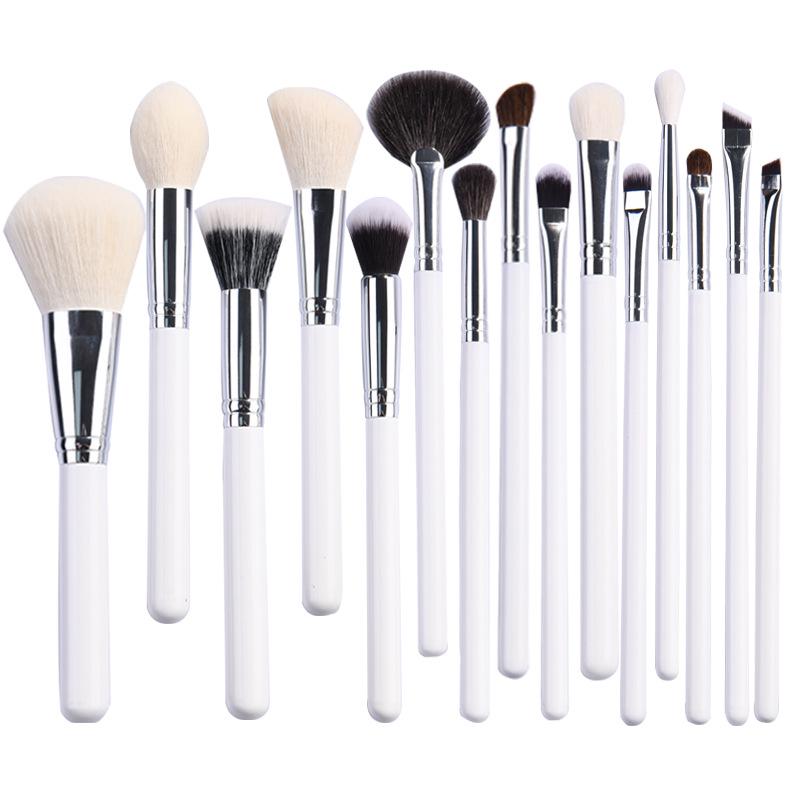 15-Piece White Cangzhou Wool Makeup Brush Set: Eyeshadow, Loose Powder, Blush