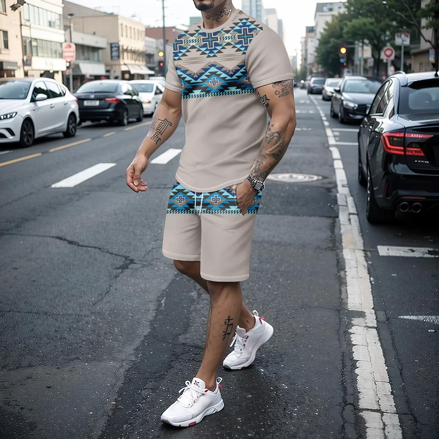 

Летний мужской комплект из двух предметов с 3D-клеткой в ​​стиле пэчворк, шорты с короткими рукавами, мужской новый и креативный модный комплект мужской одежды 6XL