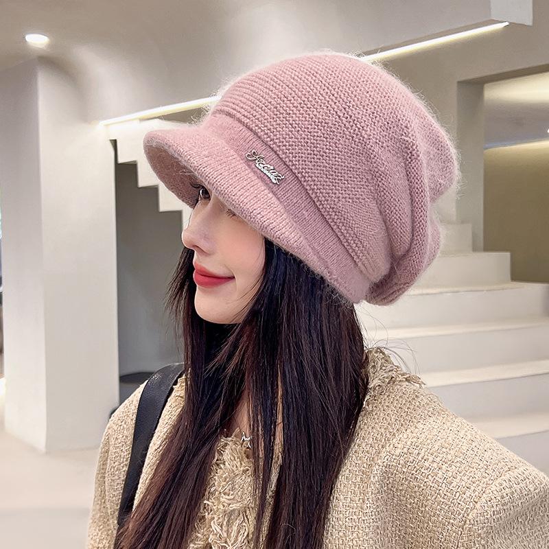 

Шапка-бини из смесовой кроличьей шерсти женская осенне-зимняя, большой окружности головы, теплая шерстяная шапка, универсальная, облегающая голову, с козырьком, вязаная 55-62cm (elastic)