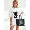 Black Oversized T Shirt With Cute Cat Print For Casual Wear And Everyday Style