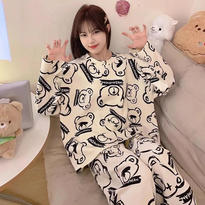 2 Pieces Set Maternity Spring Fall Pajamas Comfortable Cute Cartoon Homewear Pregnant Women's Clothing Long-Sleeved Loungewear