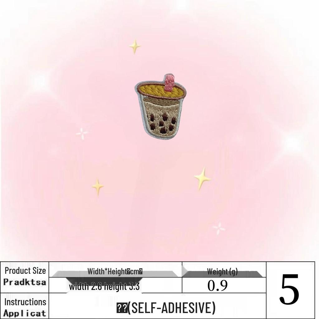 Na Yang Self-Adhesive Embroidered Patches: Milk Tea, Ice Cream, Popcorn Design Clothing Accessories